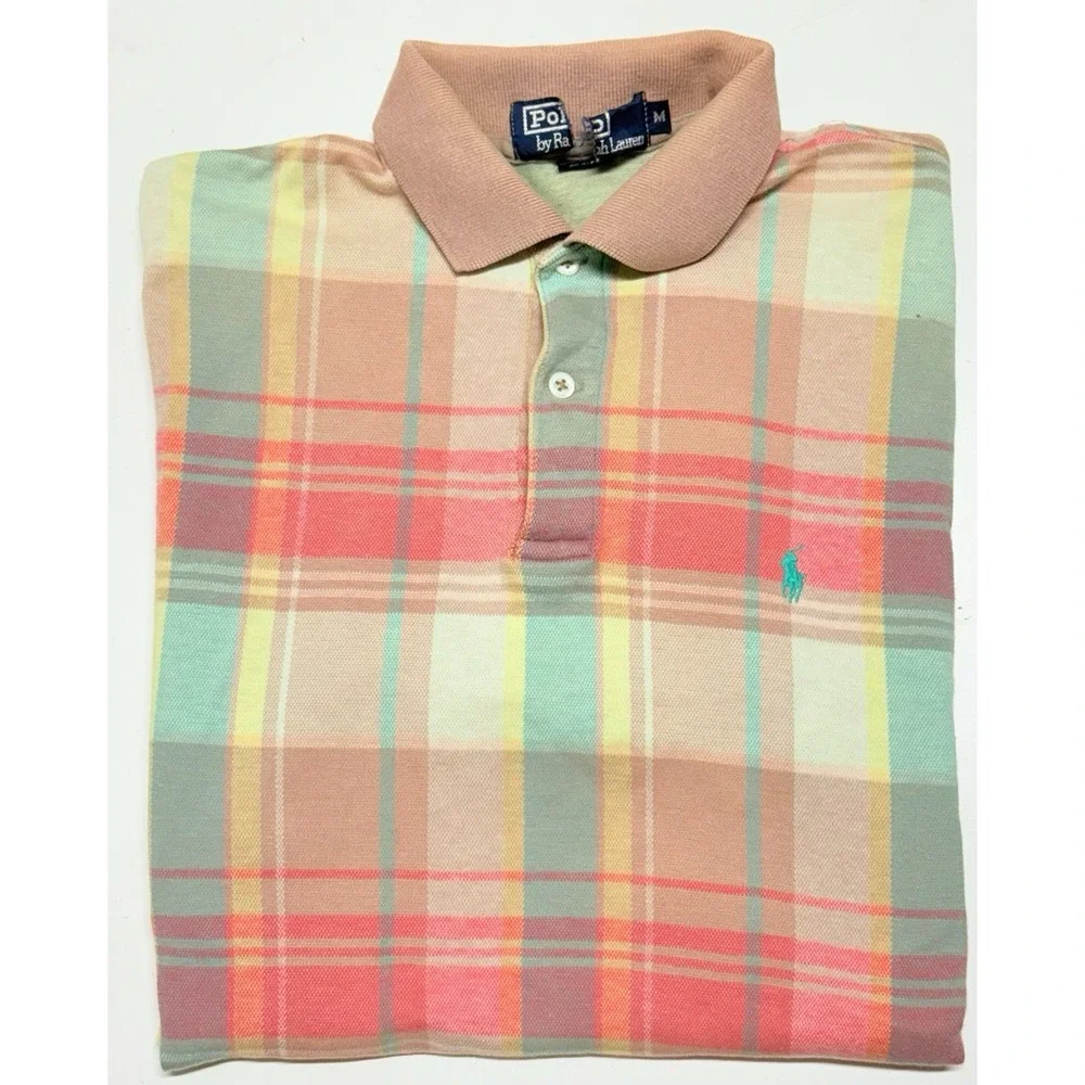 Vintage Polo Ralph Lauren Plaid Polo‎ Shirt Rugby Men's Size Medium
